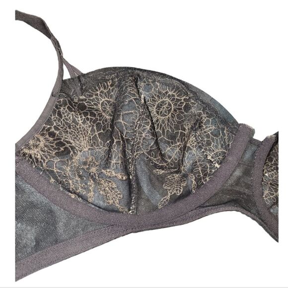 Vintage Lily Of France Lingerie Black Underwire Embroidered Stiched Bra 34D - Picture 6 of 9